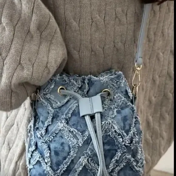 Denim Drawstring Backpack - Picture 2 of 6